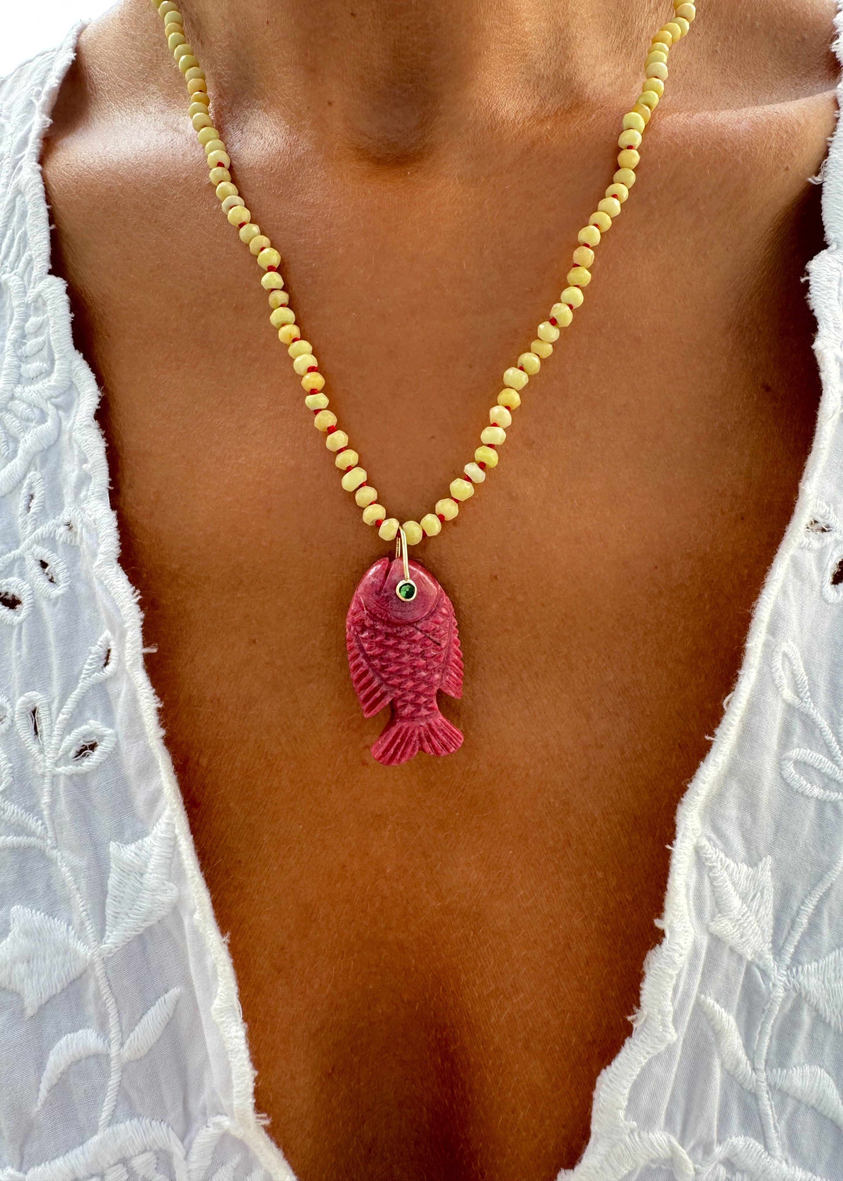 Thulite Fish Necklace