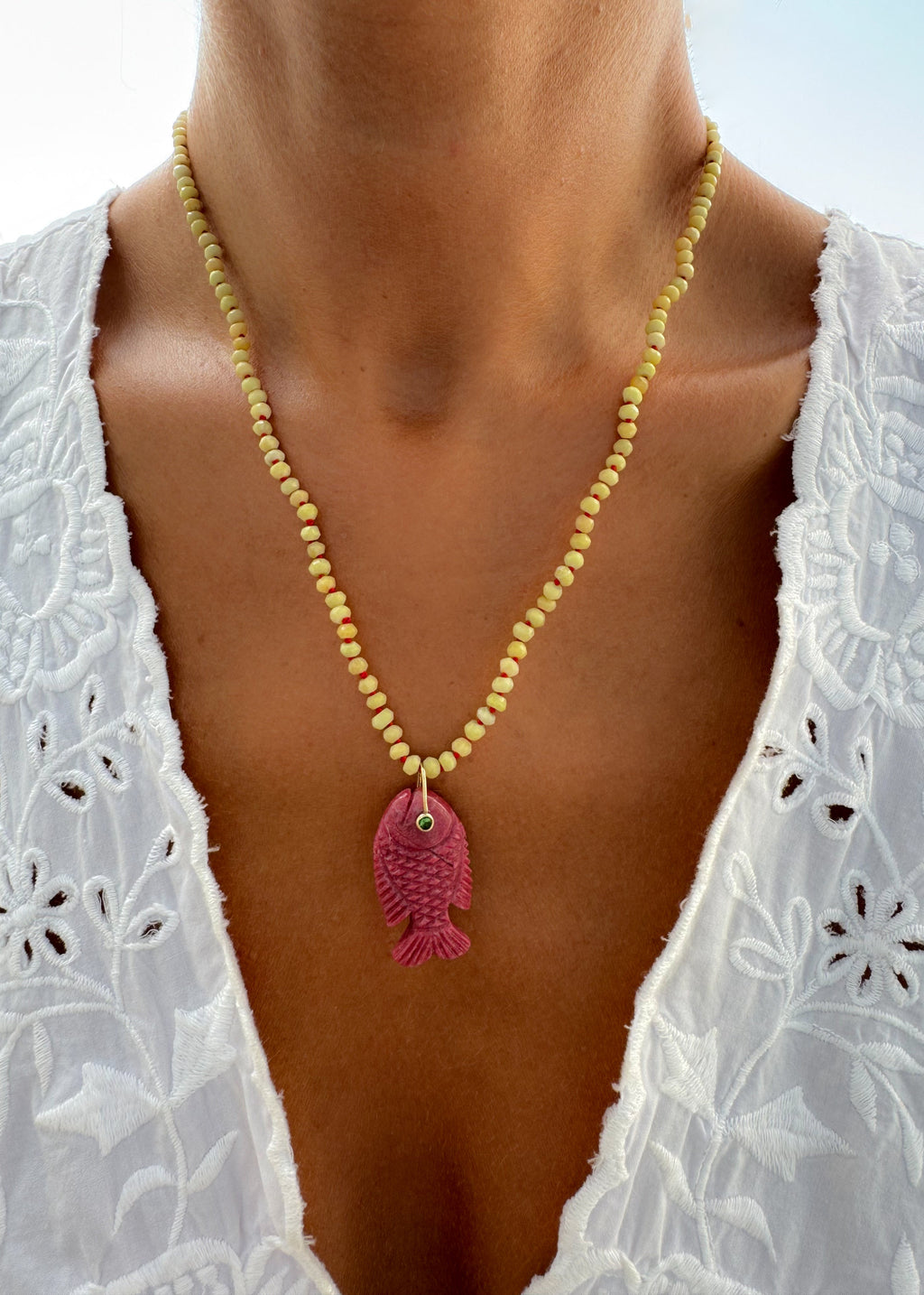 Thulite Fish Necklace