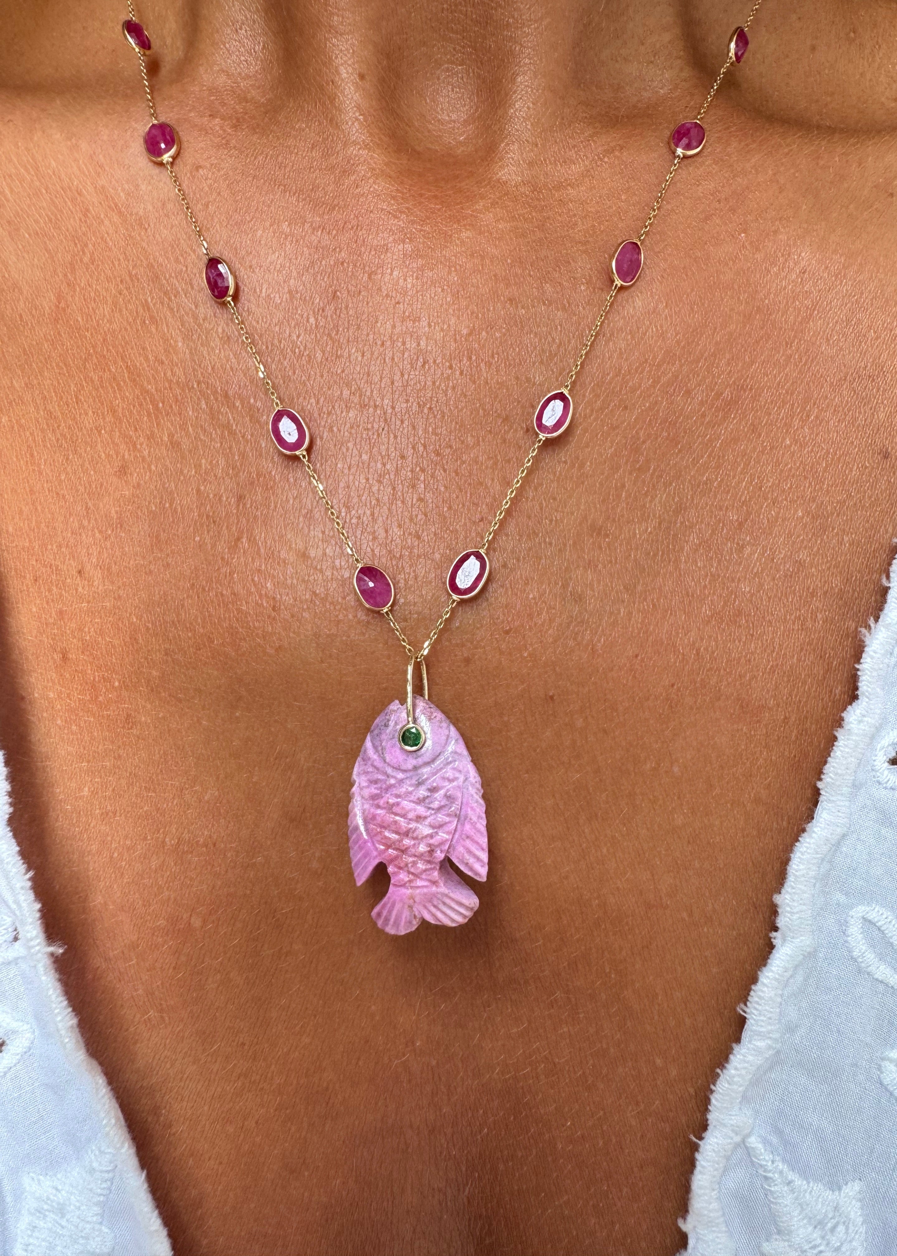 Pink Cobalt Fish Ruby Necklace