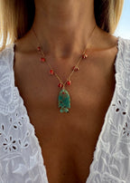 Coral Necklace with Turquoise Fish