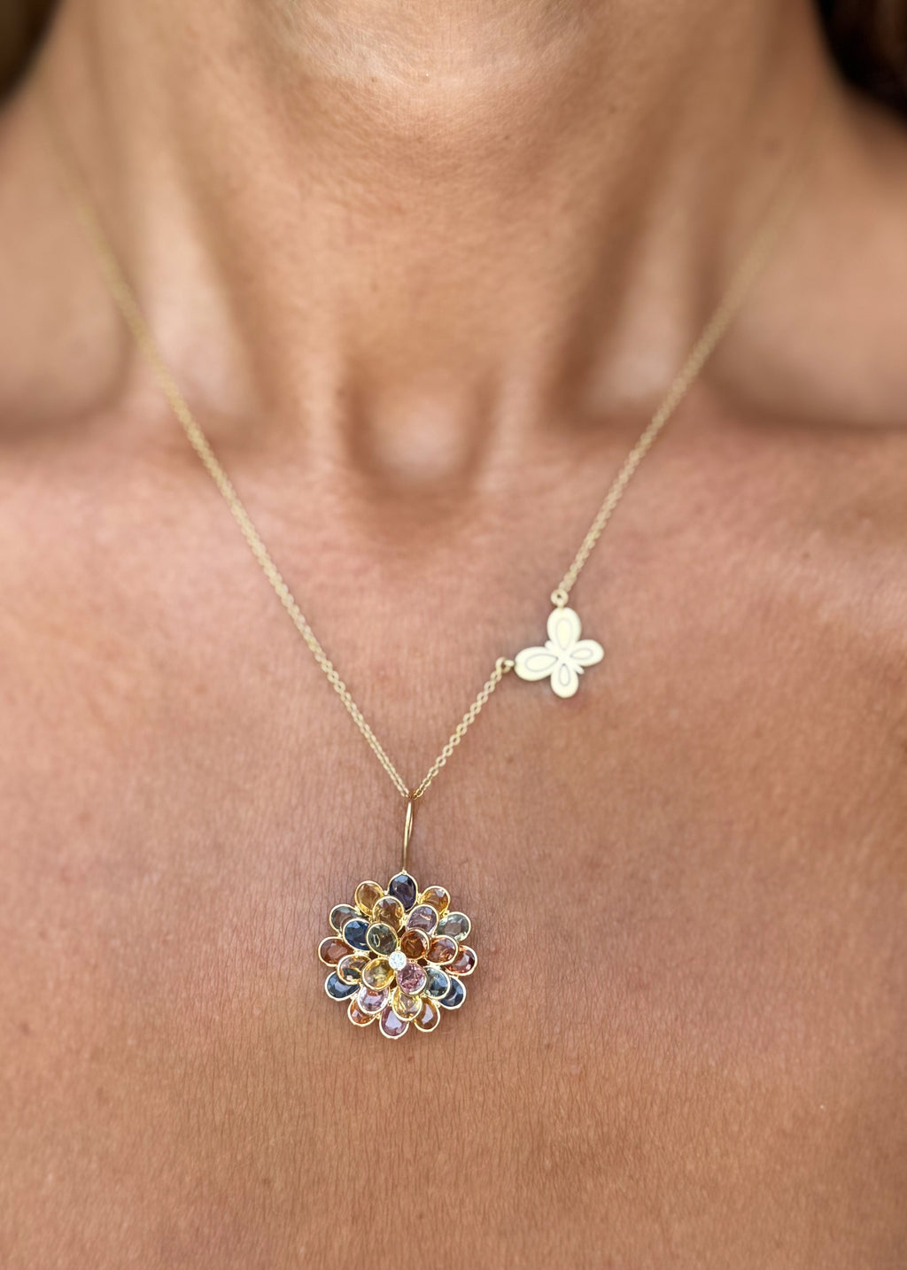Rainbow Sapphire Flower Pendant