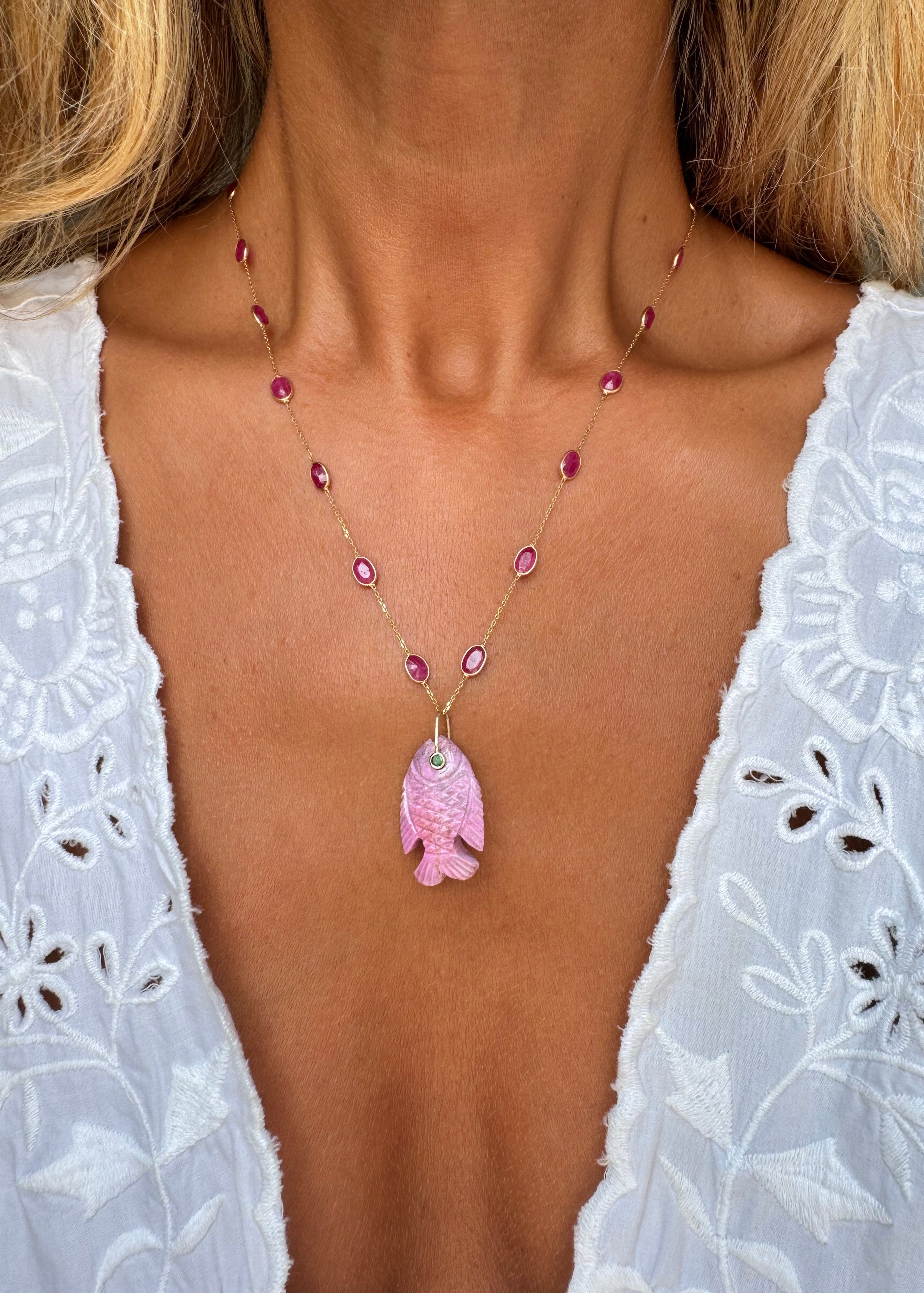 Pink Cobalt Fish Ruby Necklace