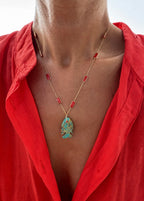 Coral Necklace with Small Turquoise Fish