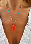 Turquoise Necklace & Orange Chalcedony Fish