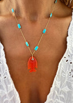 Turquoise Necklace & Orange Chalcedony Fish