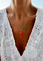 Turquoise Flower Necklace & Orange Chalcedony Fish