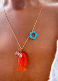 Turquoise Flower Necklace & Orange Chalcedony Fish