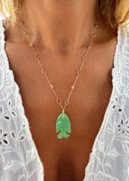 Pink Tourmaline Necklace with Chrysoprase Fish Pendant