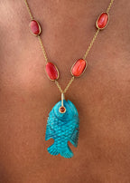 Coral Necklace and Chrysocolla Fish Pendant