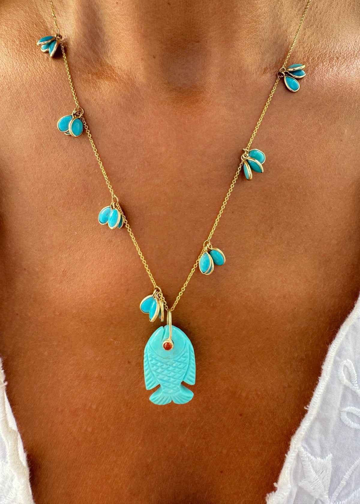 Turquoise Drop Necklace & Turquoise Fish