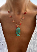 Coral Necklace with Turquoise Fish