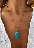 Coral Necklace and Chrysocolla Fish Pendant
