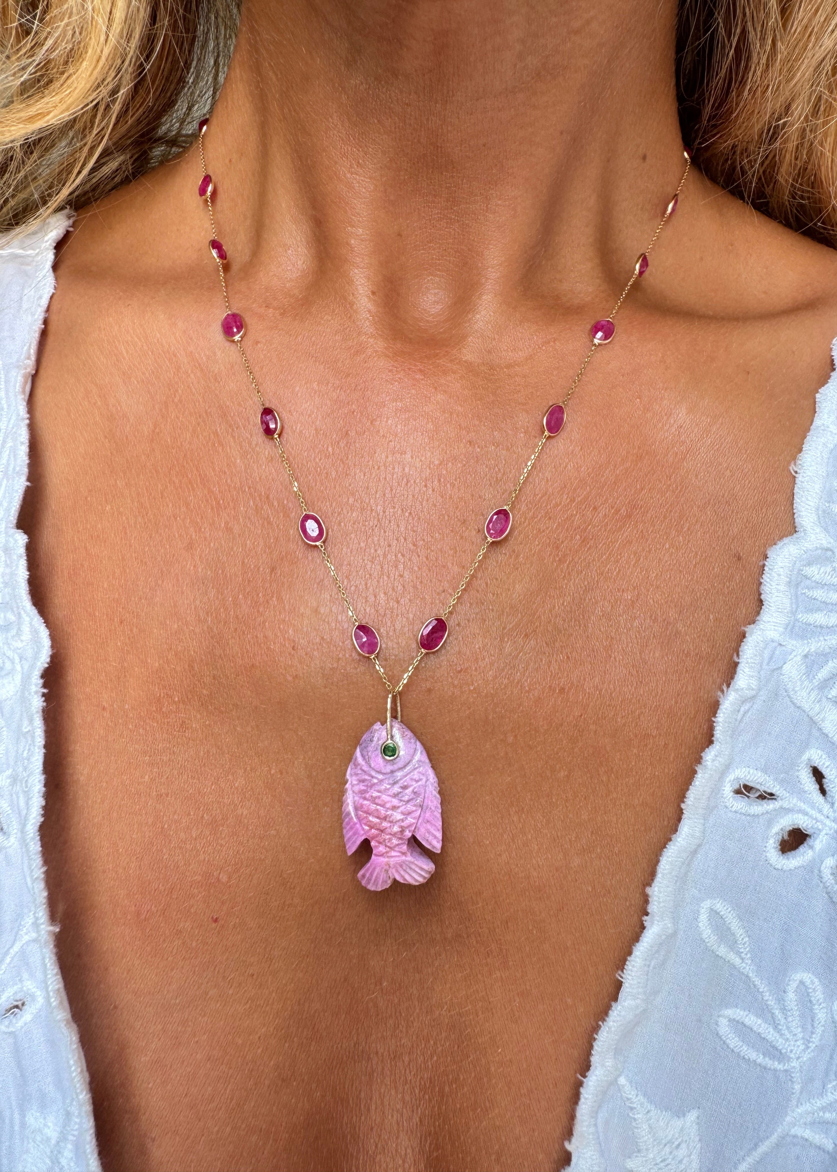 Pink Cobalt Fish Ruby Necklace