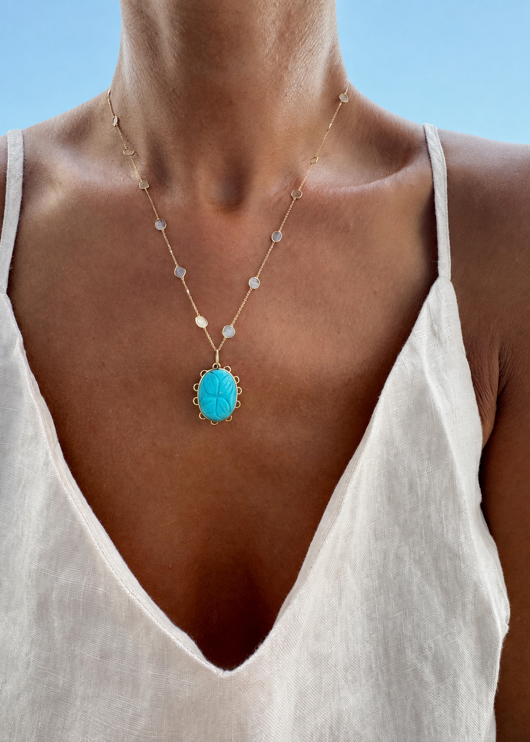 Polki Diamond Necklace and Howlite Turquoise Pendant