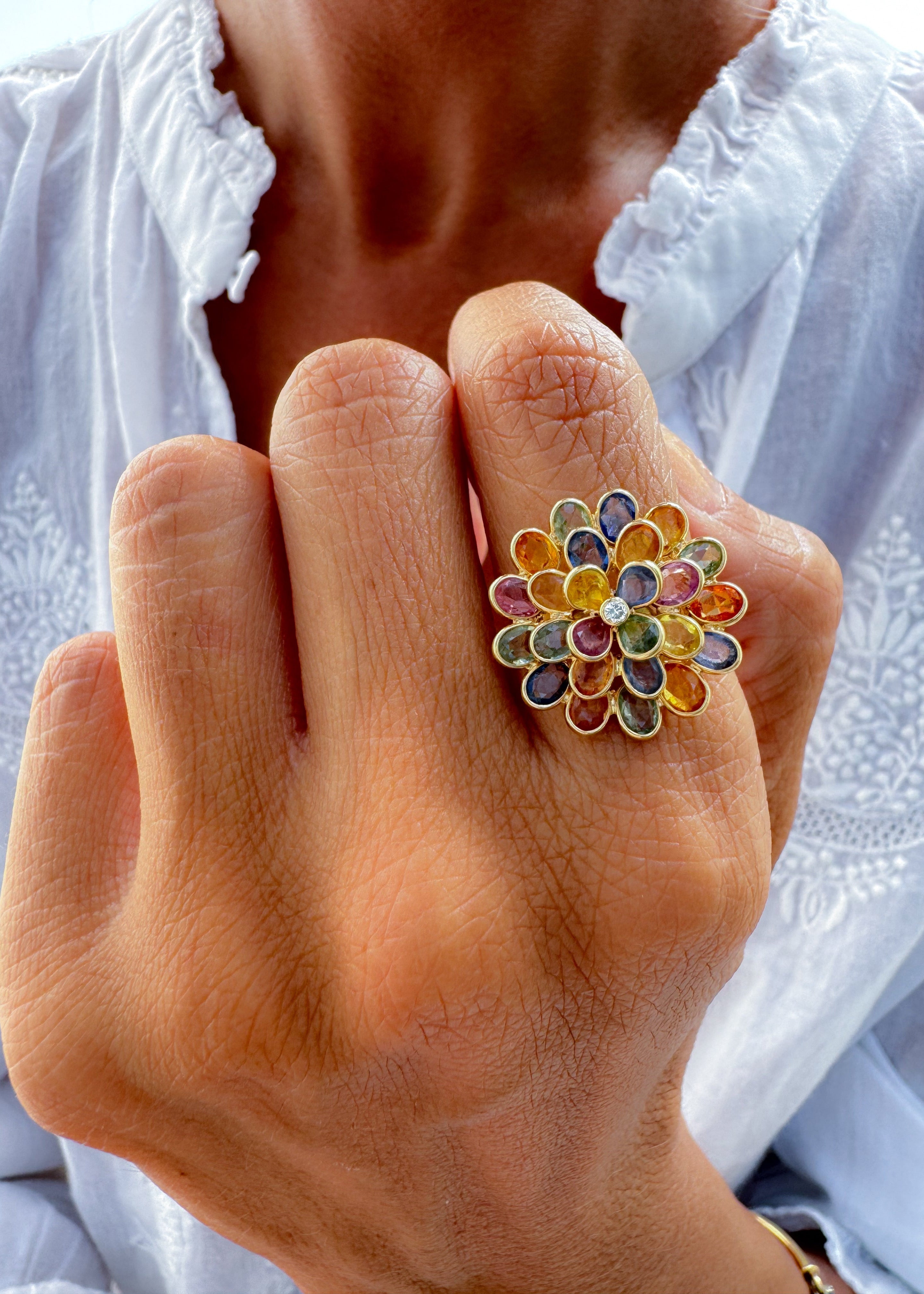 Multicolour Sapphire Flower Ring