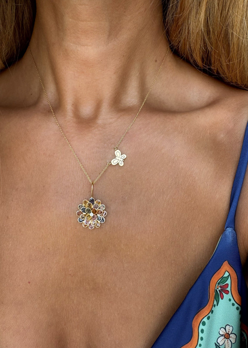 Rainbow Sapphire Flower Pendant