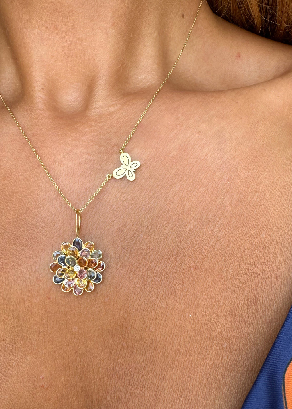 Rainbow Sapphire Flower Pendant