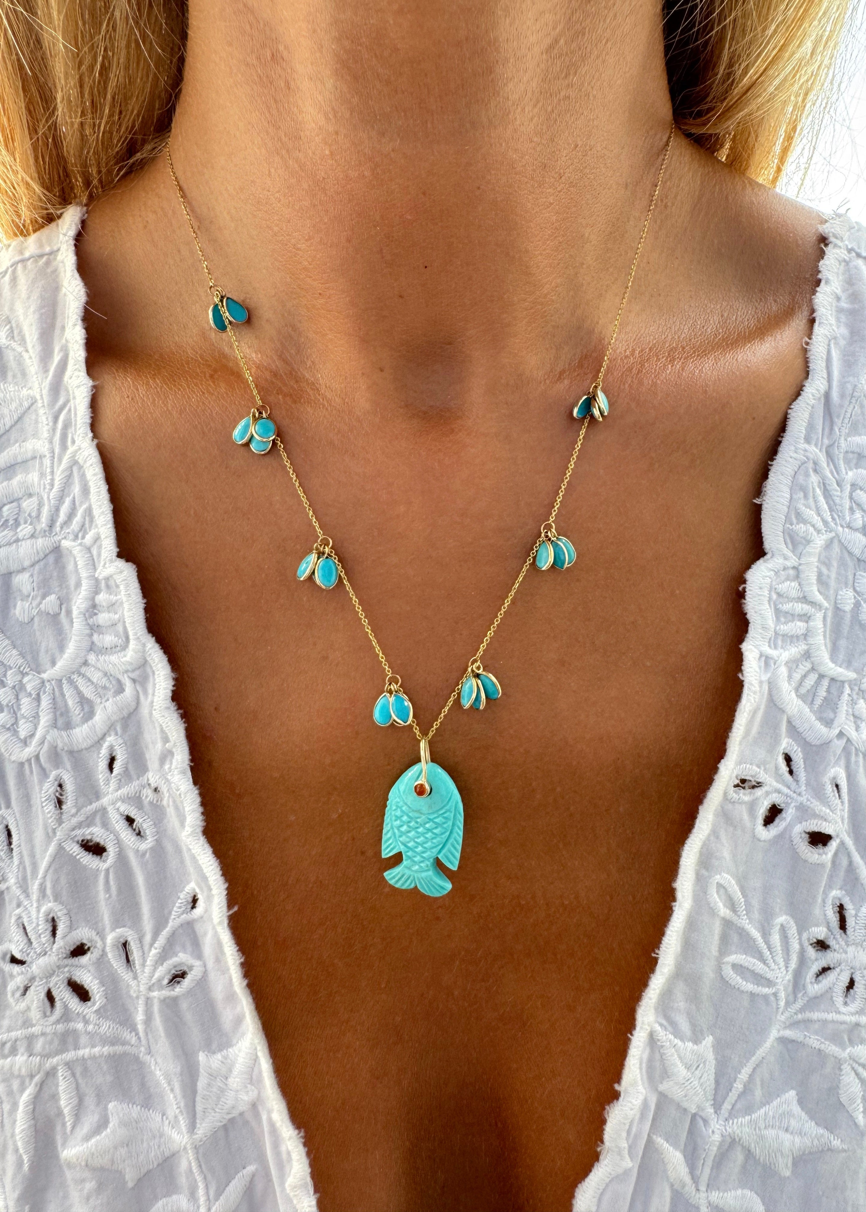 Turquoise Drop Necklace & Turquoise Fish