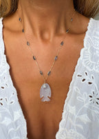 Blue Chalcedony Fish Sapphire Necklace