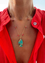 Coral Necklace with Small Turquoise Fish