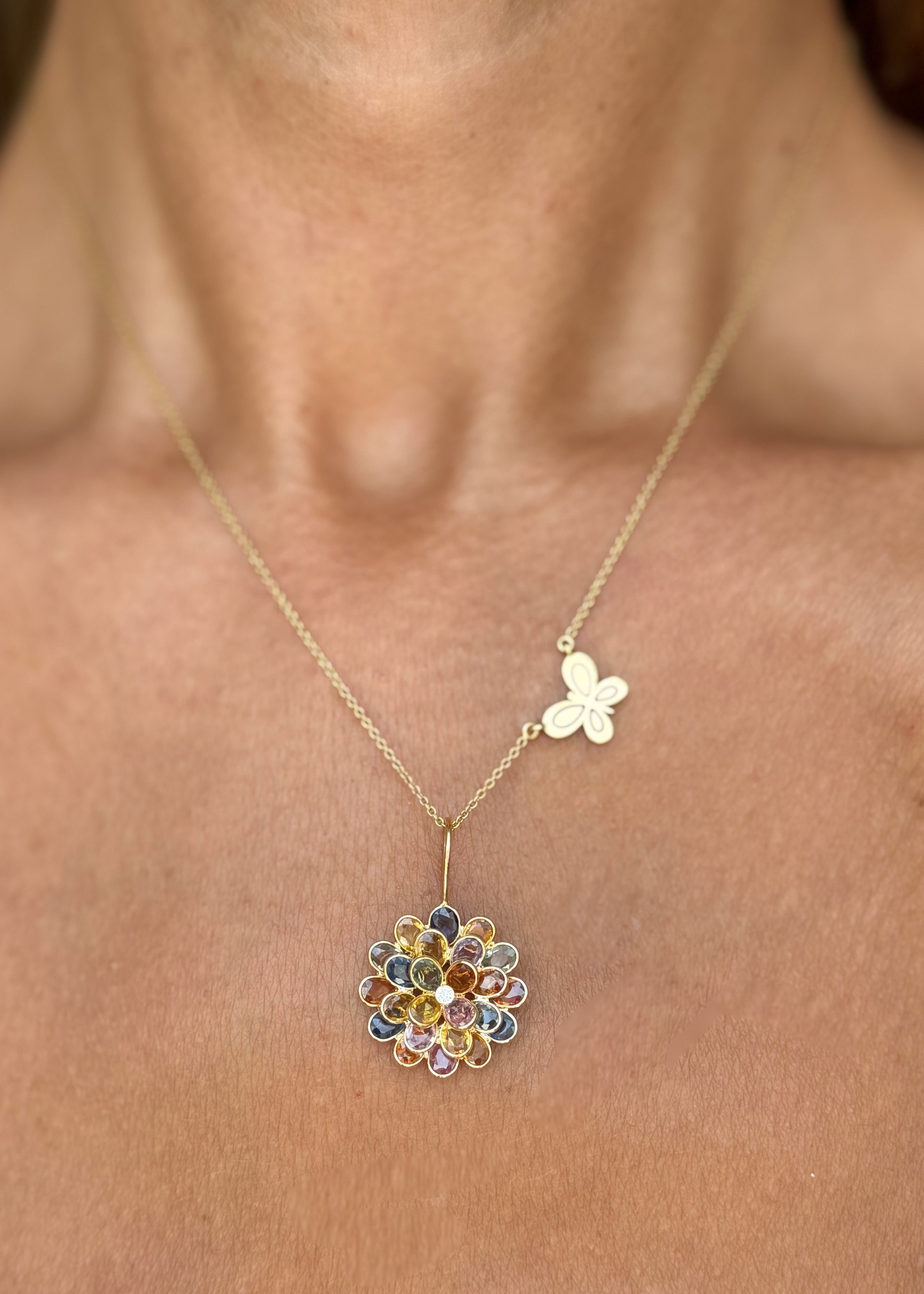 Rainbow Sapphire Flower Pendant
