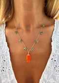 Emerald Drop Necklace & Orange Chalcedony Small Fish