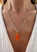 Multicolour Sapphire Necklace and Orange Carnelian Chalcedony Fish Pendant