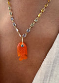 Multicolour Sapphire Necklace and Orange Carnelian Chalcedony Fish Pendant