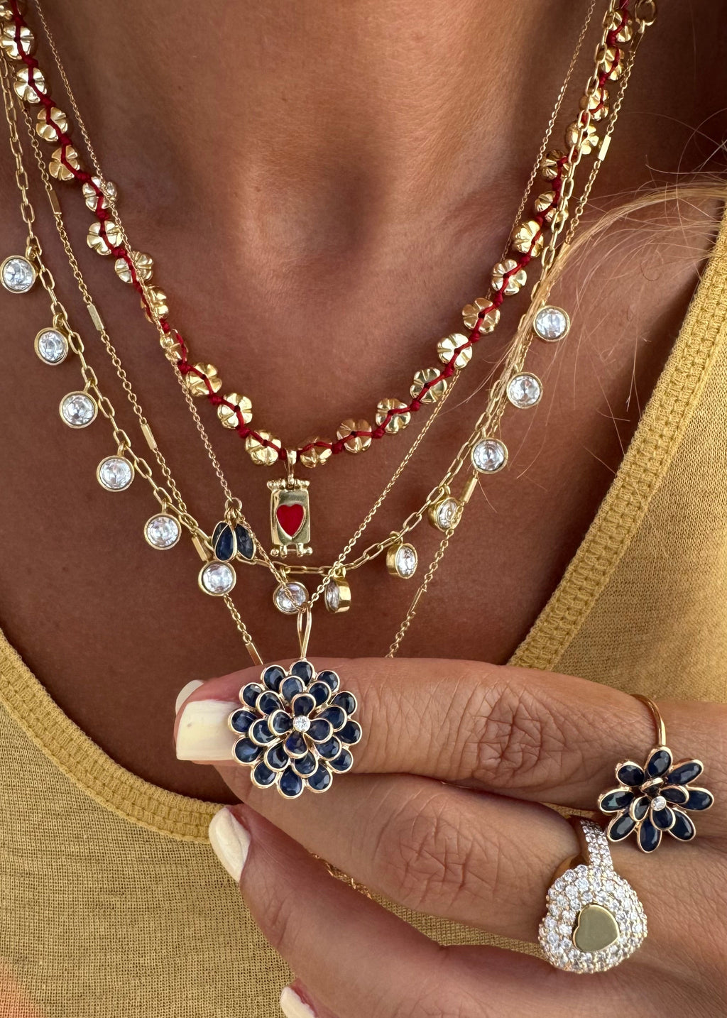 Blue Sapphire Flower Necklace