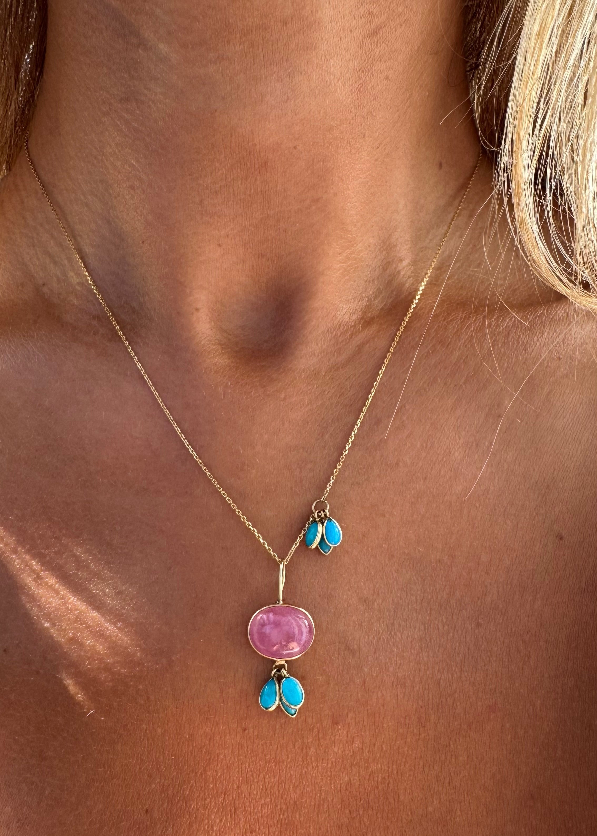 Light Pink Tourmaline and  Turquoise Necklace