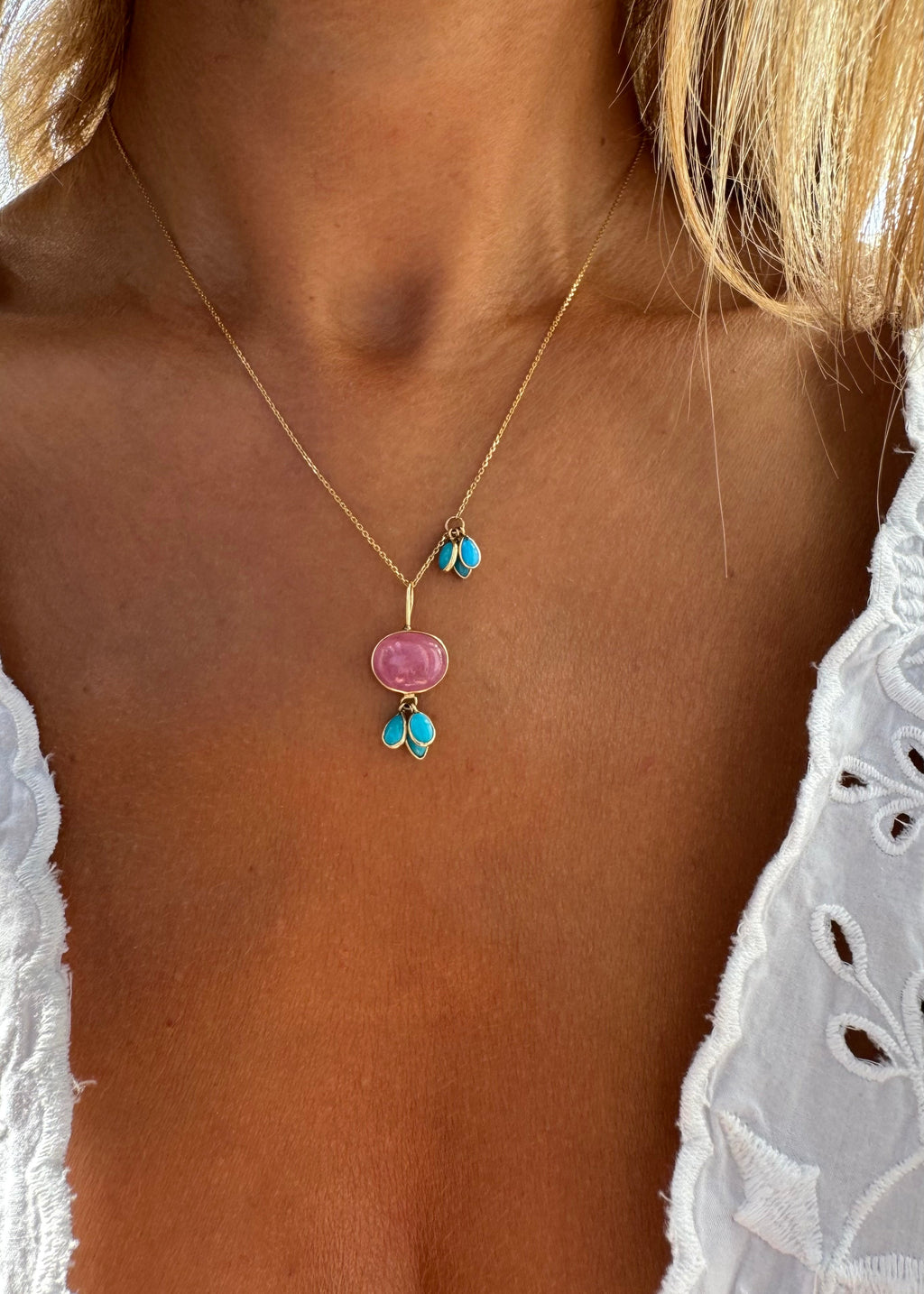 Light Pink Tourmaline and  Turquoise Necklace
