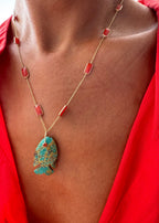 Coral Necklace with Small Turquoise Fish