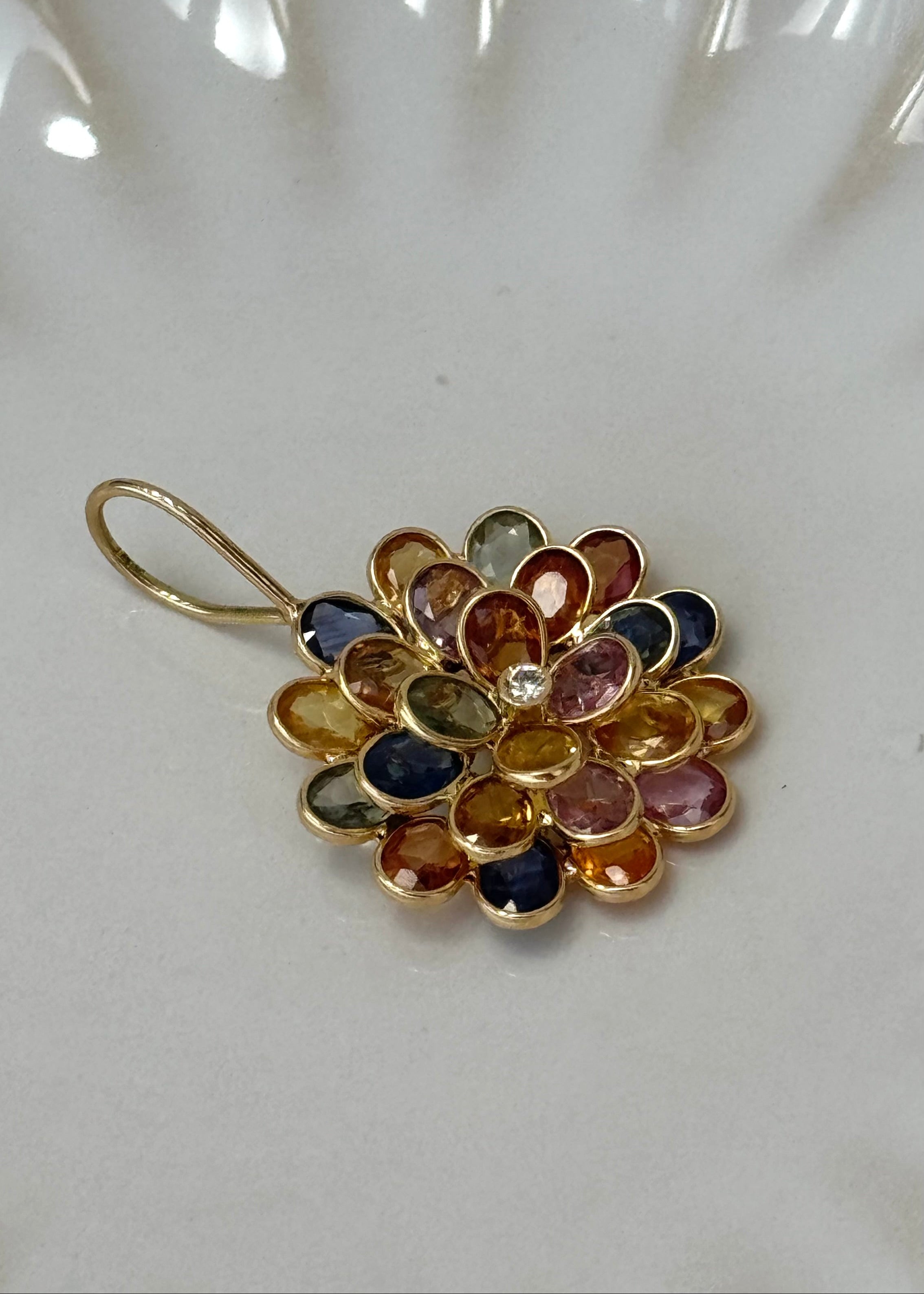 Rainbow Sapphire Flower Pendant