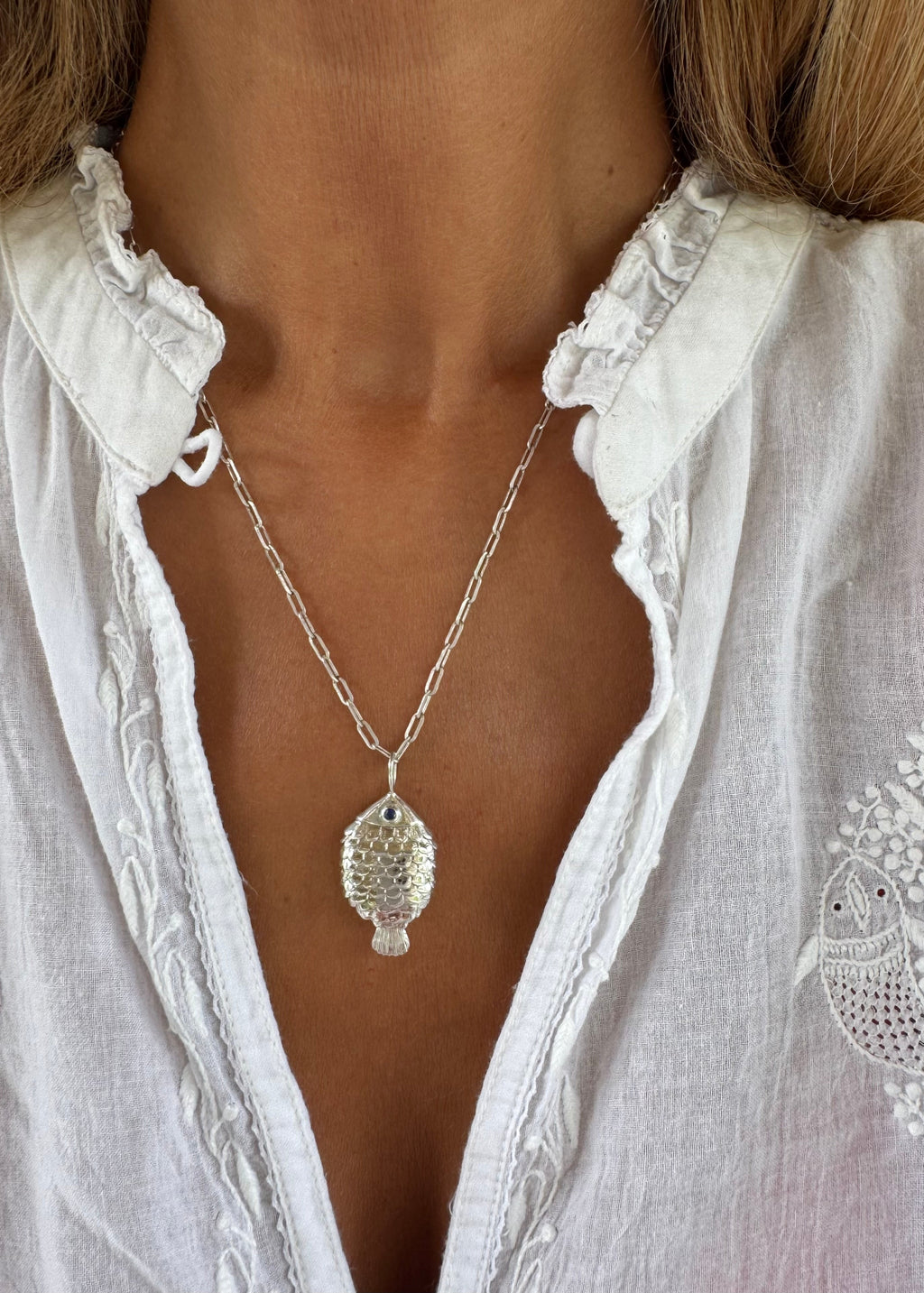 Silver Swimming Fish Pendant
