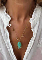 Orange Sapphire Necklace and Chrysoprase Fish
